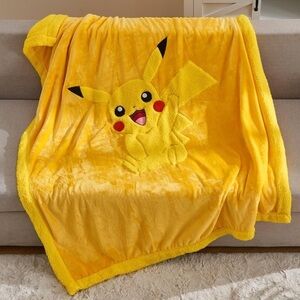 Kids yellow Pikachu Blanket Sherpa 50” X 60”